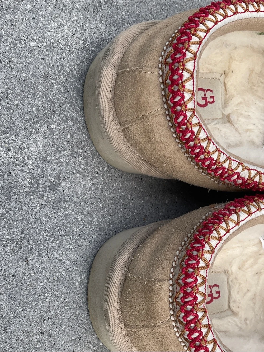 UGG Chestnut Slip-On Sheepskin Slippers with Red Trim